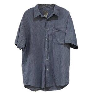 Travelsmith Men’s Large Blue White Checked Cotton Lyocell Button Up SS Shirt